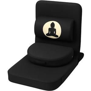 Friends Of Meditation 4-in-1 Folding Buddha Chair – Ergonomic Yoga Seat with Half-Moon Zafu, Detachable Lumbar Support & Carry Case – Black, 21 X 18 X 3 Inches