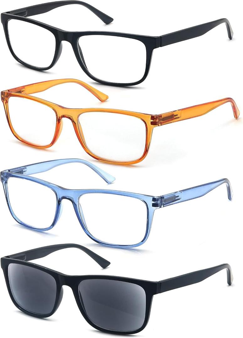 Reading Glasses for Men +1.25 Large Oversized Square Men's Readers 4 Pack Lightweight Wide Cheaters Glasses w/Spring Hinges