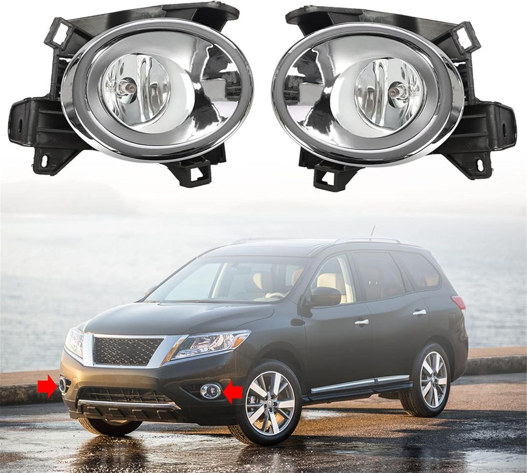 Silscvtt 2Pcs Fog Lights Assembly Replacement for 2013-2016 Pathfinder Clear Lens with Front Bumper Bezel Wires Switch Bulbs Left+Right Side (Passenger & Driver Side)