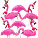 6 Pack Flamingo Christmas Decorations Yard Outside Waterproof Pink Plastic Reindeer Flamingo Stake for Christmas Lawn Garden Outdoor Sign Xmas Gifts for Women Mom