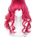Half and Half Red Pink Pony Cosplay Wig with Bangs 27.5'' Long Curly Cute Pony Costume Wigs Rose Red Ponytail Wig for Women Halloween Party Daily