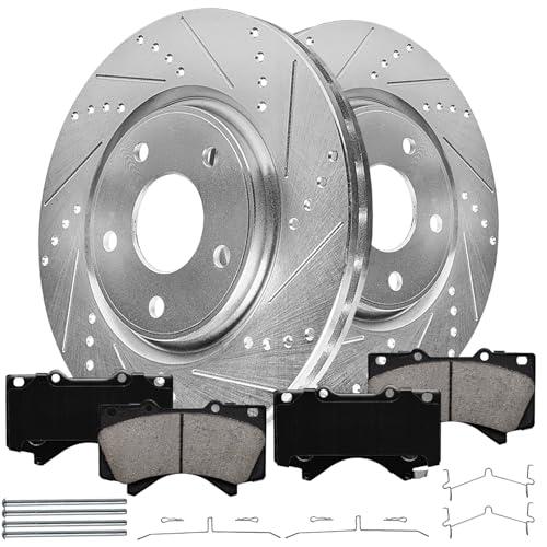 NXTRIP Front Brake Kit Compatible with 2008 2009 2010 2011 2012 2013 2014 2015 2016 2017 2018 2019 2020 2021 Toyota Tundra Sequoia, Brake Pads and Rotors Kit, Brakes Drilled Slotted Front 13.94" Rotor