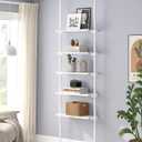 ALLZONE 5 Tiers Narrow Bookshelf, Tall Adjustable Ladder Book Shelf with Open Storage, Floor to Ceiling Tension Mount, Wooden Industrial Bookcase for Living Room, 92 to 116 Inch, White (5-Tier (27.84'' Wide))