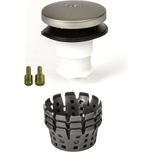 PF WaterWorks PF0936-BN Toe Touch (Tip Toe, Foot Actuated) Bath Tub/Bathtub Drain Stopper Includes 3/8" and 5/16" Fittings (With Hair Catcher, Brushed Nickel)