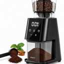 Ollygrin Electric Conical Burr Coffee Grinder, 30 Precise Grind Settings for Espresso, Drip & French Press, Compact Burr Mill with Touchscreen Control, Anti-Static & Easy Cleaning, Black