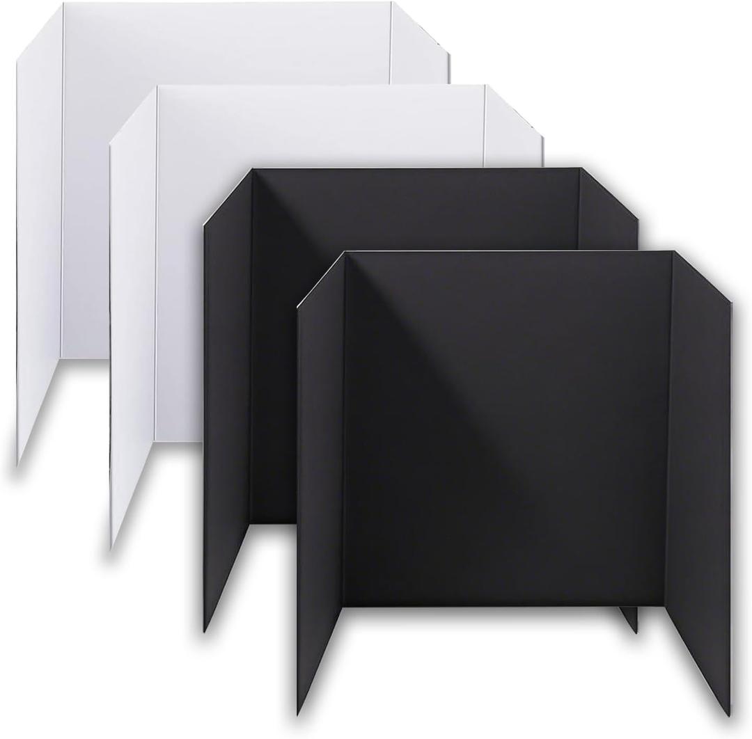 4-Pack Trifold Display Boards, Black+White 24 x 16 Inches Tri-Fold Corrugated Presentation Boards for Classroom Projects, Science Fairs, Business Events, and Exhibits