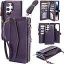 Wallet Case Phone Case for Samsung Galaxy S24 Ultra Purple | for Women, Wireless Charging, RFID Blocking, 12 Card Holder, Leather, Detachable, Magnetic Strap, for Galaxy S24 Ultra, 6.8"