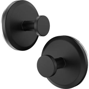 2 Pcs Matte Black Suction Cup Hooks for Shower, Bathroom, can be Installed on Smooth Glass Doors, Mirrors, Tiles loofahs, Towels, Coats, Bathrobes Hook Holders, can be Hung up to 15 lbs