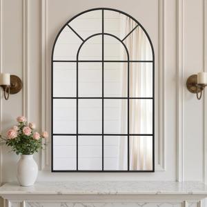 Anpark Arched Windowpane Wall Mirror 30"x40" Black Wall Mounted Art Pane Mirror Farmhouse Decorative Mirror Leaning Hanging Wall Mirror for Bedroom Living Room Entrance Hallway Wall Decor
