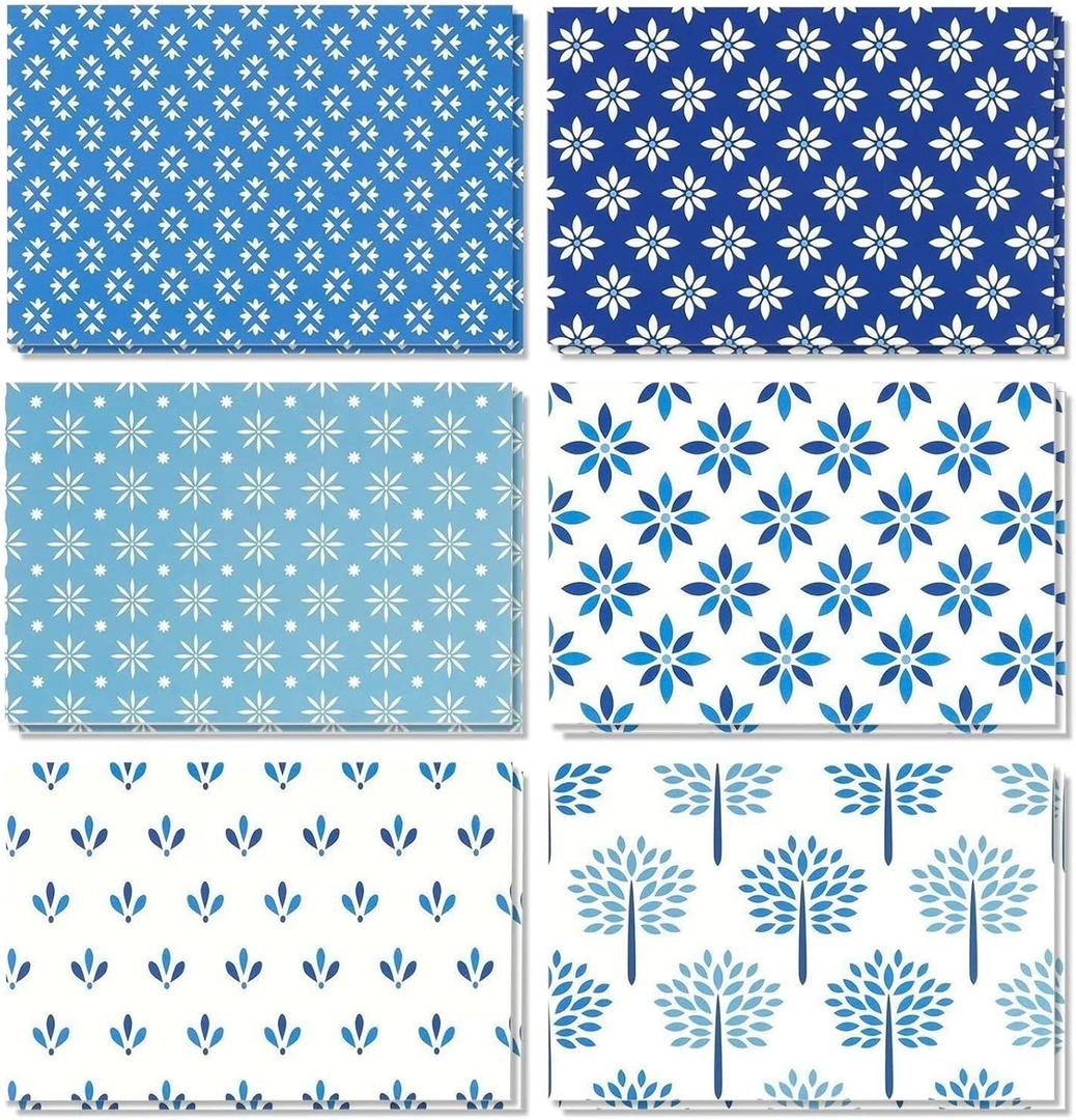 BEST PAPER GREETINGS 48 Pack Blue Stationery Notecards and Envelopes Set - 4x6-Inch All Occasion Thank You Notes for Birthdays, Business - 6 Floral Designs (Blank Inside) - Blank Cards And Envelopes