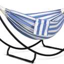 SUNCREAT Portable Large Hammock with Stand, Two Person Hammock with Stand Included, Patent Pending, Blue White