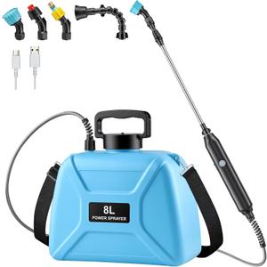 Battery Powered Sprayer 2 Gallon - Pump Sprayer Electric Garden Spray with 4 Nozzles Retractable Wand USB Weed Spraying for Lawn and Yard Plant Care