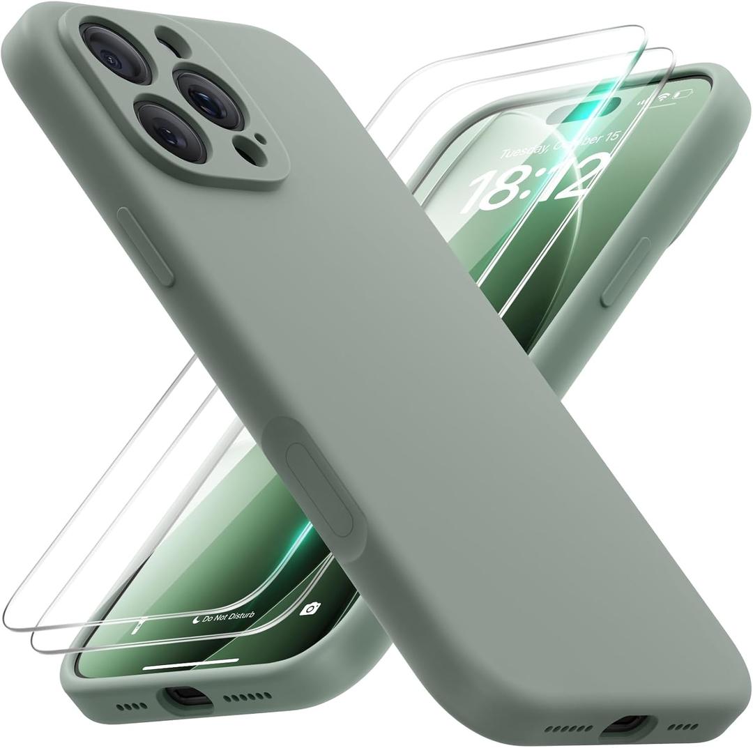 FlyReal Magnetic for iPhone 16 Pro Max Case, Compatible with MagSafe, (Integrated Silicone Camera Control Button & Camera Protection) +Screen Protectors, Microfiber Lining Case 6.9", Calke Green