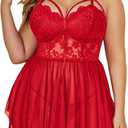 Avidlove Plus Size Lingerie Mesh Lace Lingerie Top Babydoll Lingerie Exotic Nightgowns (4X-Large, Red)