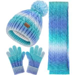 Remifa Kids Winter Hat Scarf Gloves Set, Girls Boys Toddler 8% Wool Warm Fleece Beanie Knit Neck Scarf Mittens Christmas Gift