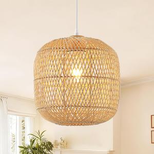 Hand-Woven Rattan Pendant Light, 11in Rattan Chandelier Boho Wicker Hanging Lighting Fixture Coastal Pendant Lights for Kitchen Island Dining Room Bedroom Foyer Entrance