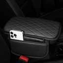Center Console Cover Fit for Kia Optima 2006-2020 with 2 Storage Bags Waterproof Leather Quilted Pattern Car Armrest Cover Cushion Anti - Slip(Black)