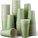 Funtery 100 Count Paper Cups Disposable Bridal Shower Cups Paper Cups for Wedding Holiday Picnic Party Coffee Beverage Tea(16 oz,Sage Green)