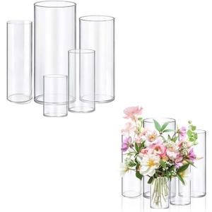 5pcs Glass Vase Cylinder Vases for Centerpieces Small Flower Glass Vases Home Decor Centerpiece Table Clear Flower Vase Decorations for WeddingHoliday 4,6,7.5,8,10 Inch Tall