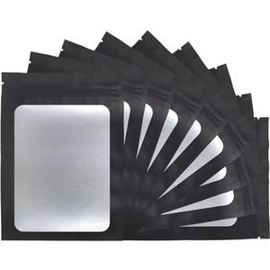 STUs 100 Pack Resealable Mylar Bags 4 x 6 Inch Smell Proof Bags with Clear Window Foil Pouch Bag Flat Bag Matte Black
