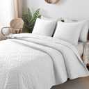 R.SHARE White Queen Size Quilt Bedding Sets with Pillow Shams, Boho Full Lightweight Soft Bedspread Coverlet, Quilted Blanket Thin Comforter Bed Cover for All Season, 3 Pieces, 90x90 inches