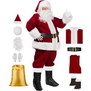 VeMee Santa Claus Costume For Men,Santa Suit,Santa Costume,Santa Suit Adults Men,Santa Outfit (XX-Large, Burgundy)
