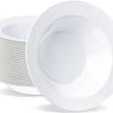 BESTVIP 50Pcs Plastic White Bowls, 12 Oz Disposable Bowls Disposable Bowls for Parties, Wedding, Christmas, Soak Proof Bowls for Breakfast, Lunch, and Dinner Meals