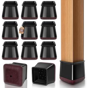 Chair Leg Floor Protectors Square Chair Leg Protectors for Hardwood Floors Silicone Caps Felt Strengthen Bottom Protection Non Slip Reduce Noise 32 Pack Black Square M Fit:13/16" ~ 1" (20~26mm)
