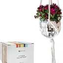 Hanging Disco Ball Planter 8" - with Acrylic Stand and Macrame Plant Hanger - Home Décor, Room Décor, Patio or Boho Décor, Mirror Disco Planter, Disco Decor (4" Mini with Base)