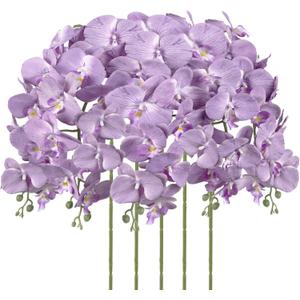IPOPU Lilac Flowers Artificial Orchids 5PCS Fake Purple Flowers Silk Orchids Faux Orchid Stems Phalaenopsis Branches for Tall Vase for Bridal Shower Home Party Wedding Decoration (Lilac)