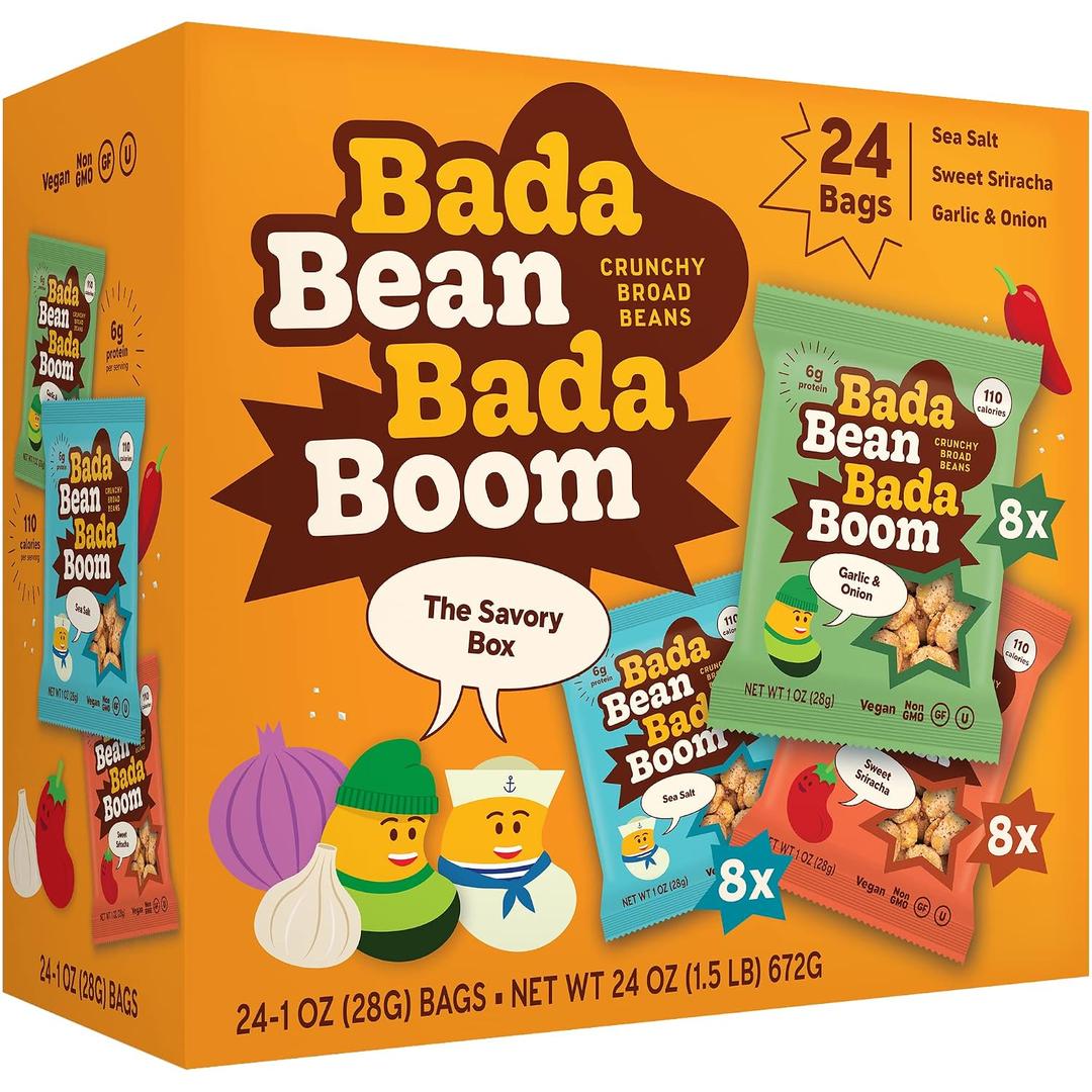 Enlightened Bada Bean Bada Boom Roasted Fava Beans, Dried Broad Beans - 110 Calories, 4g Fiber, 6g Plant-Based Protein, Gluten-Free, Vegan, Plant Based Snacks - 1 Ounce (Pack of 24) (EXP 06/28/27)