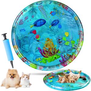 Water Sensory Play Mat for Cats,Cat Water mat with Fish,Anti-Scratch Water Mat for Cats,Durable & Easy-Clean Playmat. (Large,Animals)