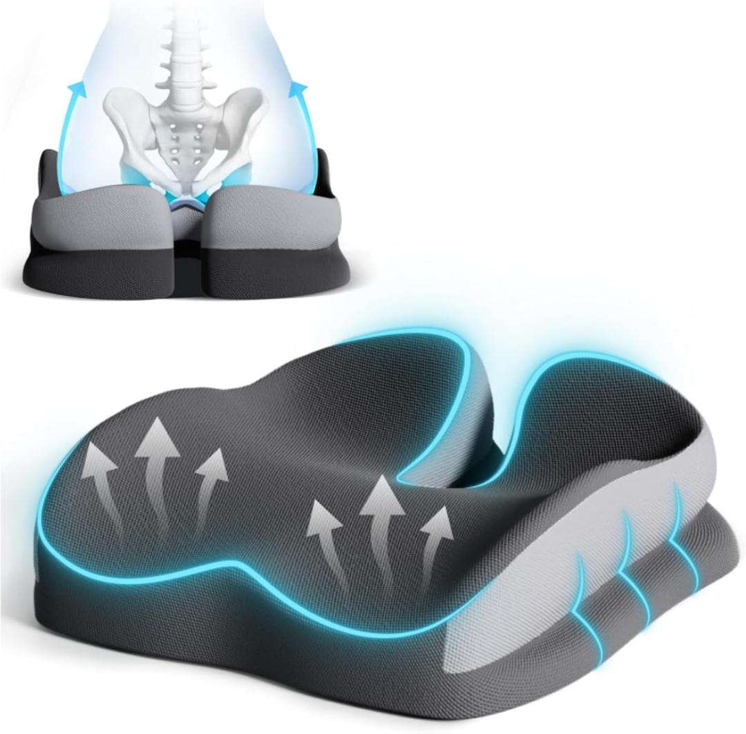 Seat Cushions for Office Chairs Wheelchair Cushion for Long Sitting Back PainMemory Foam Seat Car Computer Desk Chair CushionCoccyx Cushion for Tailbone Pain Relief Cushion Office Chair Butt Pillow (Grey)