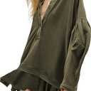 Womens Long Sleeve Pullover Sweatshirt Dress Button Down Oversize Fall Mini Dress(Green-L)