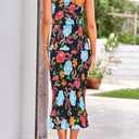 PRETTYGARDEN Women's Summer Midi Bodycon Dresses One Shoulder Strappy Tiered Ruffle Floral Boho Sun Dress (XL)