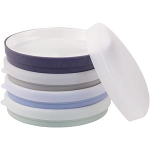 Elk and Friends Kids 7.8 Porcelain White Plates with Silicone Sleeves + Lids | Suitable for Babies/Toddlers | Microwave & Dishwasher Safe | Non Slip Dinnerware | Snack Dishes | 4 Pack