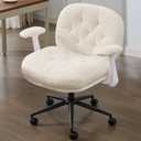 Criss Cross Chair with Flip-up Armrests, Cross Legged Office Chairs with Wheels, Comfy Swivel Chair with Wide Seat for Women, Adjustable Makeup Vanity Chairs for Apartment, Home, Office, Beige