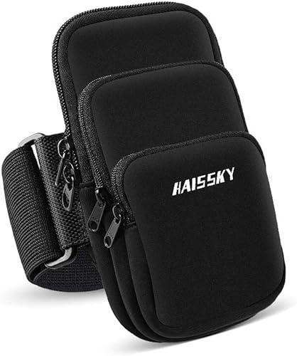 3 Pockets Running Phone Armband Holder for iPhone 16 15 14 Pro Max 13 Plus 12 11 XS XR X 8 7 Galaxy S23 Pouch Key Card Bag, Water Resistant Cell Phone Sport Arm Bands for Exercise Walking Workout Gym