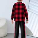 Oranchids Boys Clothes Size 10-12 Youth Boys Outfits Long Sleeve Red Plaid Shirts Button Down Sweatshirt Sweatpants Fall Outfits Winter Clothes Christmas Outfit Size 11-12 (Black)