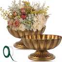 2 Pcs Metal Compote Bowl for Centerpiece Flower Holder Small Compote Vase Indoor Outdoor Flowers Fruits Plant for Christmas Wedding Home Party Decoration (Medium,Gold Bronze)