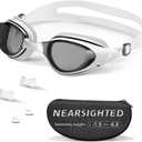 Nearsighted Swimming Goggles Polarized Anti-Fog No Leaking Shortsighted Swim Goggles for Women Men Kids Adults (-2.5, Smoke White)