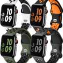 Adorve 4 Pack Sport Bands Compatible with Apple Watch Bands for Men Women 49mm 46mm 45mm 44mm 42mm 41mm 40mm 38mm,Breathable Soft Silicone Strap for iWatch Band Series 11 10 SE Ultra 9 8 7 6 5 4 3 2 1 (WhiteBlack/ArmyGreenBlack/BlackOrange/AnthraciteBlack)