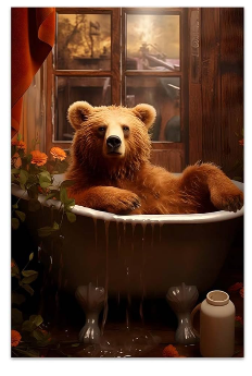 Bvkilrvc Unframed Canvas Wall Art, Bear In Bathtub Wall Decor Print Painting Gift Wall Living Room Bedroom Home Office Decoration Painting Unframed 12x18inch