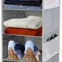 Large-Sized Hanging Shoe Organizer 10-Shelf, Sturdy Hanging Closet Organizer with 8 Side Pockets, Wider Hanging Shelves for Storage Shoes Clothes Jeans Shirts Toys, Grey
