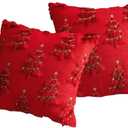 Christmas Tree Pillowcases 18x18 Inches 2 Pieces, 3D Christmas Tree Shaped Artificial Fur Pillowcases, Suitable for Sofas, Living (red 2)