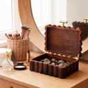 Nosiny Scalloped Wooden Jewelry Box Trinket Organizer with Lid Fan Shaped Decorative Storage Box for Keepsake, Rings, Earrings, Photos, Home Nightstand Dresser Display, 7.25 x 10 x 3.88 Inches