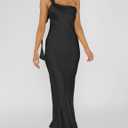 2026 Satin One Shoulder Maxi Dress for Women Summer Silk Formal Elegant Backless Ruffle Sleeveless Wedding Guest Dresses (L)