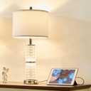 Crystal Table Lamp, Modern Touch Lamp with Nightlight, 3-Way Dimmable Bedroom Lamp with 2 USB Ports & AC Outlets for Living Room Bedside Nightstand Lamp (Silver-1 Pack)