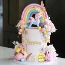 47 PCS Unicorn Cake Topper Unicorn Rainbow Cake Decorations with Rainbow Butterflies Unicorn Balls Happy Birthday Cake Decorations (Style 2)