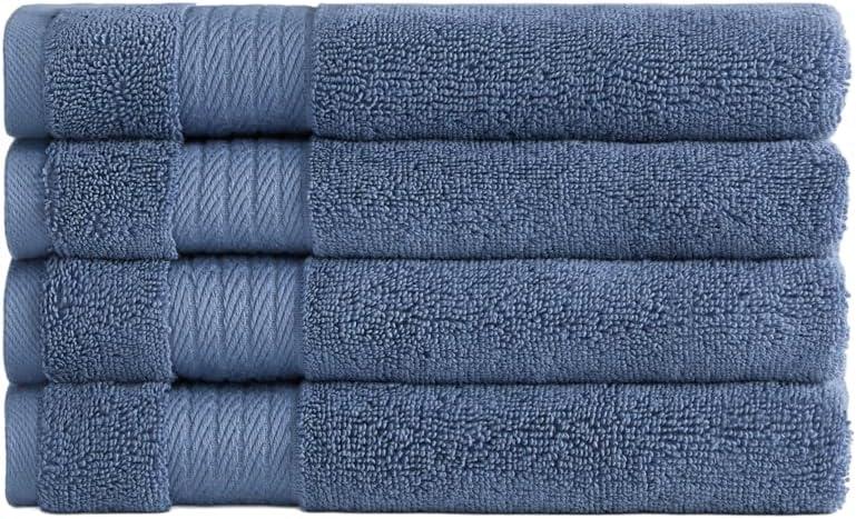 Ozdilek 4-Piece 16x30 Hand Towels 575 GSM  100% Turkish Cotton, Luxury Soft, Quick Dry & Absorbent, Fade-Resistant, Comfortable Cotton Towel (Ocean Blue)